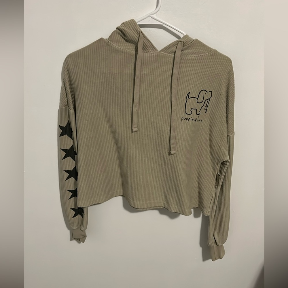 XS Puppie Love Starry Corduroy Cropped Hoodie, Oatmeal